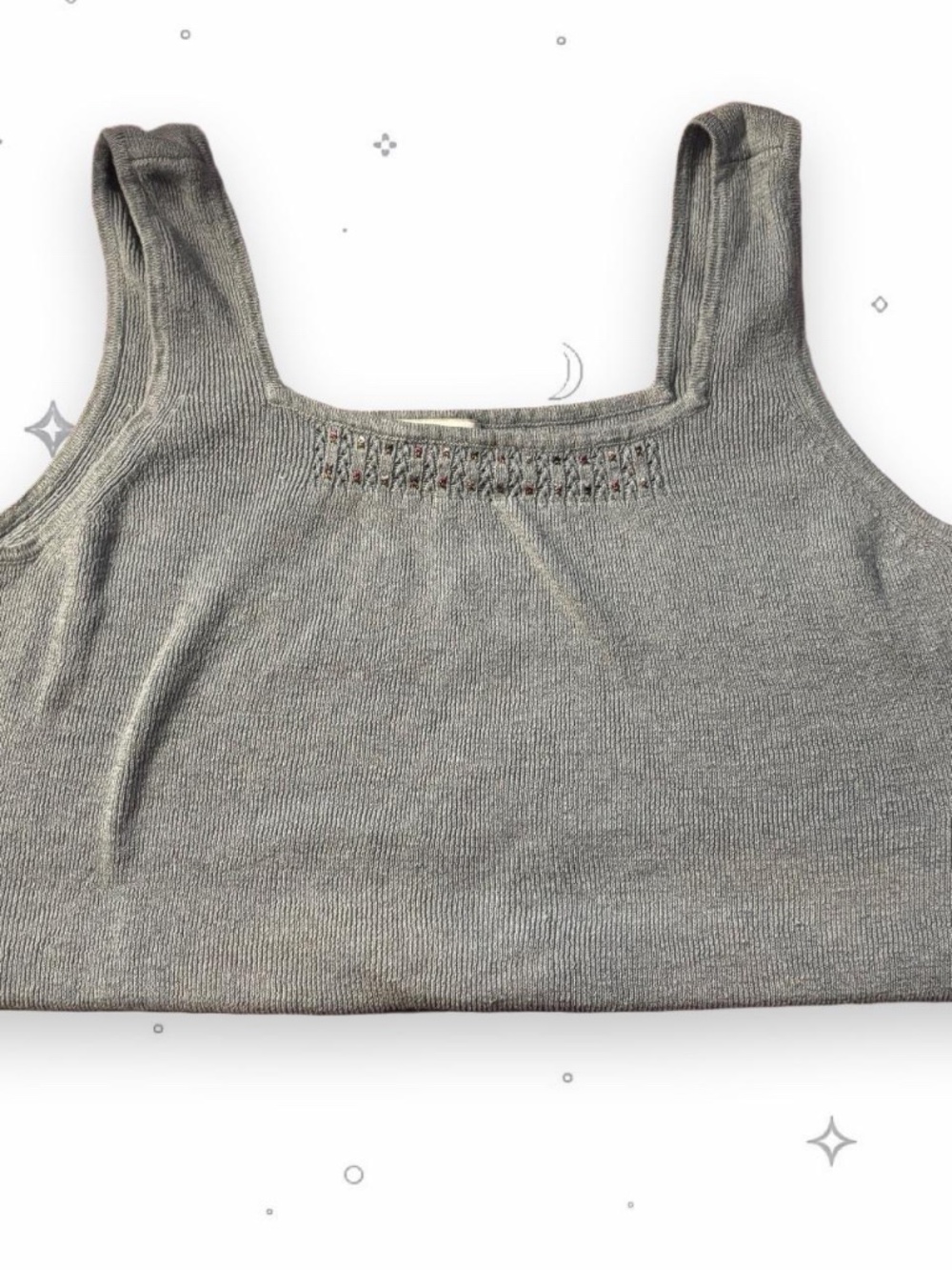 Vintage 90s Northern Isles Gray Linen Cotton Embroidered Knit Tank XL
